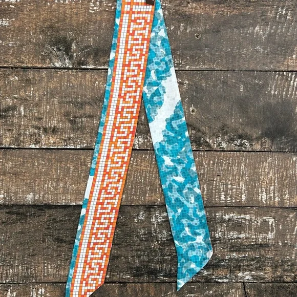 Hermes Twilly La Maison des Carrés for Hermès Bleu Orange Blanc Digital Scarf - Picture 2 of 4